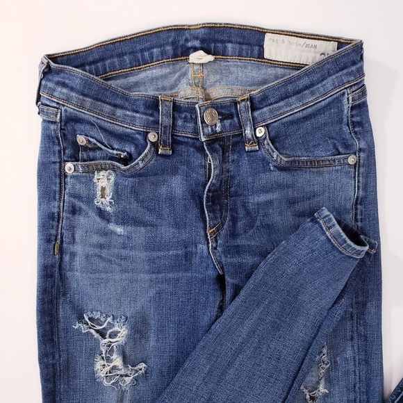 Rag & Bone Mid Rise Distressed Skinny Jeans - Picture 3 of 9